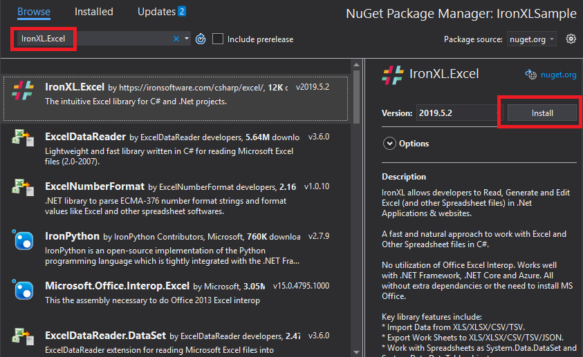 Ironxl Nuget related to 4. Exportación de datos mediante Entity Framework